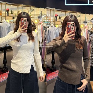 特价 MOUSSY代购 25冬BLACK开叉螺纹拼接打底针织衫031IAA70-1791