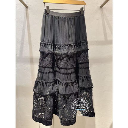 INITIAL国内代购25冬纯色绣花镂空气质半身裙25WKTFPMXX126不退换