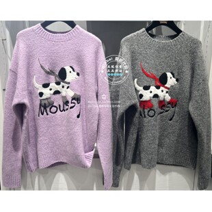 特价 MOUSSY国内代购 25秋冬 小狗图案针织衫毛衣女028IAB70-1055