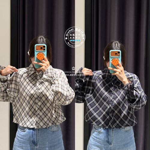 MOUSSY26夏轻薄菱格女长袖衬衫