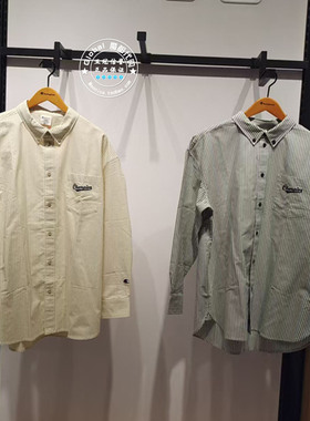 Champion冠军 26春 情侣款翻领宽松休闲条纹长袖衬衫 U6ASHSU090