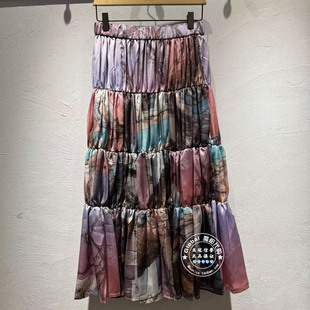 INITIAL国内代购 25冬 女印花褶皱优雅半身裙25WKTFMCXX266不退换