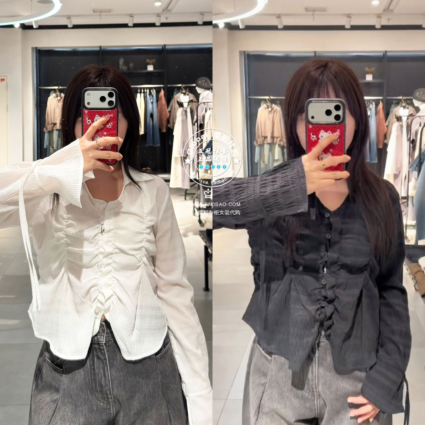 SLY日系纯色复古修身褶皱衬衫女