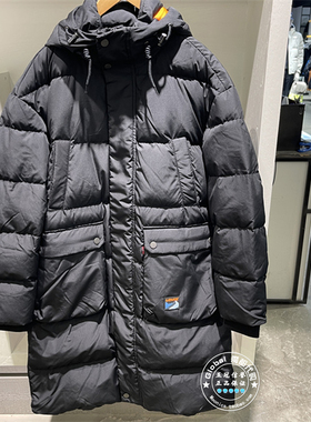 正品levis李维斯 25秋冬 男士黑色连帽中长款羽绒服 004ZC-0000