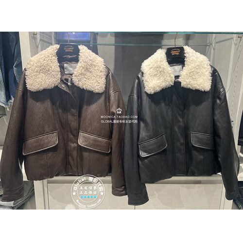 特价MOUSSY25秋冬复古毛领皮衣