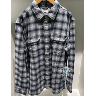 正品levis李维斯 26早春 男士黑白格纹纯棉翻领衬衫 19573-0294