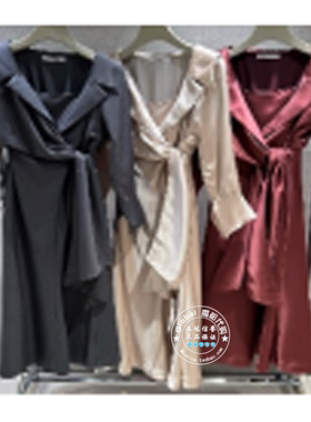 SNIDEL 国内代购 25秋冬 缎面拼接翻领系带连衣裙 SWFO255078