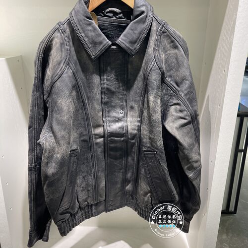 李维斯羊皮外套翻领做旧时尚