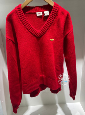 正品levis李维斯 26早春 女士红色V领套头毛针织衫 006Q5-0001