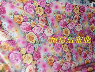冰丝印花布料 四面弹力印花 大摆裙时装布 衬衣料玫瑰花朵印花布