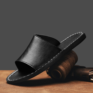 居家真皮拖鞋男夏季室内家用防滑软底透气大跨境码凉拖鞋男沙滩鞋