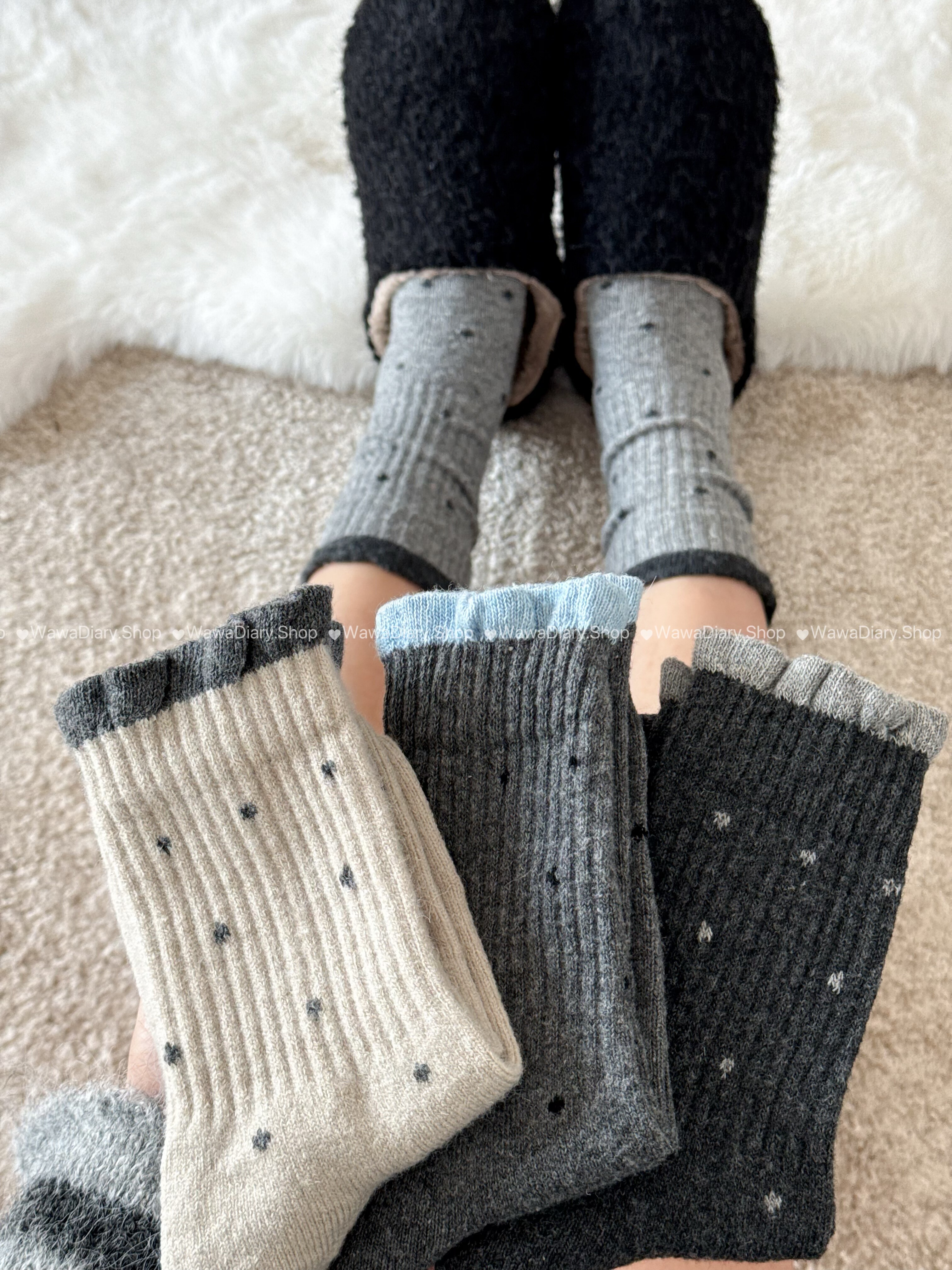 秋冬波点花边羊毛袜子女百搭韩系加厚加绒保暖中筒袜堆堆袜,女士内衣/男士内衣/家居服,中筒袜,淘宝优惠券,粉丝福利购,淘宝优惠卷