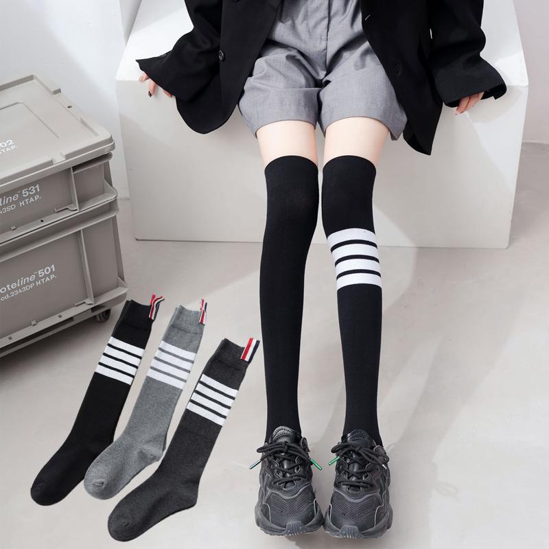 TB袜子女四条杠灰色中筒袜纯色小腿袜日系过膝袜长筒袜网红jk女潮