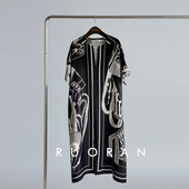 RUORAN Her ma马鞍花重磅28MM桑蚕丝阔太太洋气高贵气质连衣裙