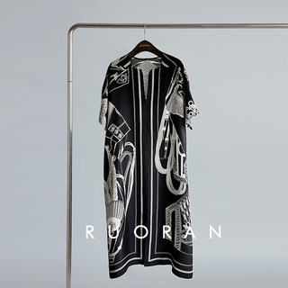 RUORAN Her*ma马鞍花重磅28MM桑蚕丝阔太太洋气气质连衣裙