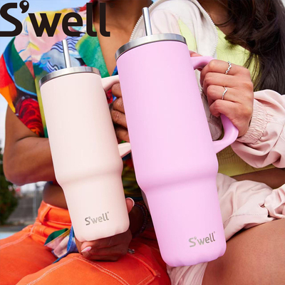 SWELL保温杯大容量水杯子不锈钢马卡龙色高颜值桌面咖啡杯吸管杯