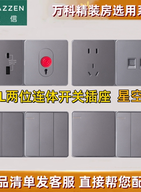 LAZZEN良信开关插座N1L雅仕系列两位组合五孔单开双开面板 星空灰