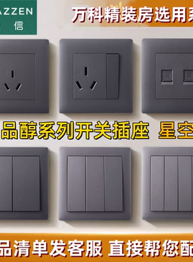LAZZEN良信开关插座单双开五孔USB网络墙壁电源面板D3品淳银灰色
