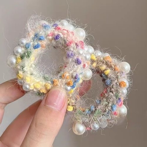 女珍珠毛绒大肠发圈秋冬