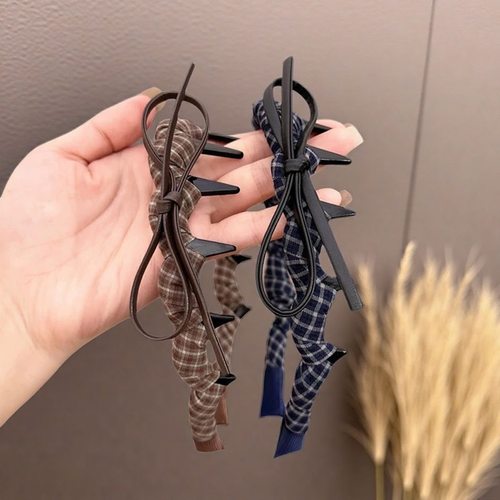 法式格纹蝴蝶结发箍女202