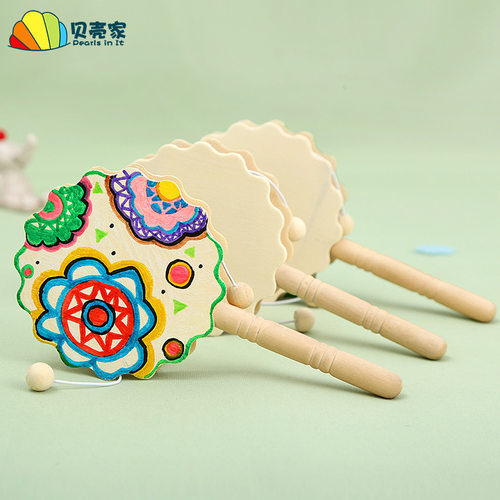 木质拨浪鼓手摇小鼓白坯