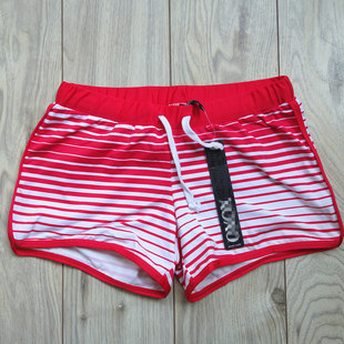 女士沙滩裤 ㊣出口外贸原单XOXO超滑快干面料平角泳裤 桔红条纹