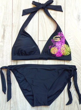 加拿大原单STU*O黑色运动款三角罩杯背扣聚拢比基尼bikini