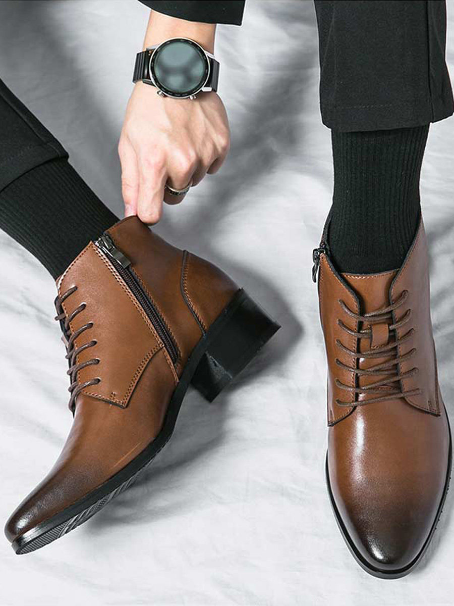 SIDE ZIP CHELSEA BOOTS MENS VINTAGE LEATHER HIGH-TOP BUSINESS FORMAL POINTED SCALP SHOES BRITISH VELVET MARTIN BOOTS