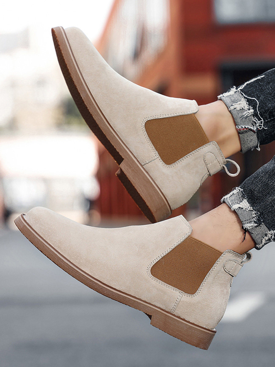 CHELSEA BOOTS MENS SUEDE LEATHER HIGH-TOP BRITISH VERSATILE MARTIN BOOTS WINTER VELVET WARM MID-TOP CASUAL BOOTS