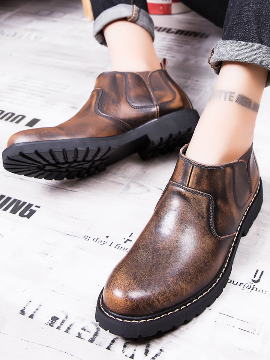 KOREAN VERSION OF THE VERSATILE CHELSEA BOOTS TIDE VINTAGE LEATHER BOOTS MENS ANKLE BOOTS MARTIN BOOTS MENS BRITISH LEATHER HIGH-TOP CARGO MENS BOOTS