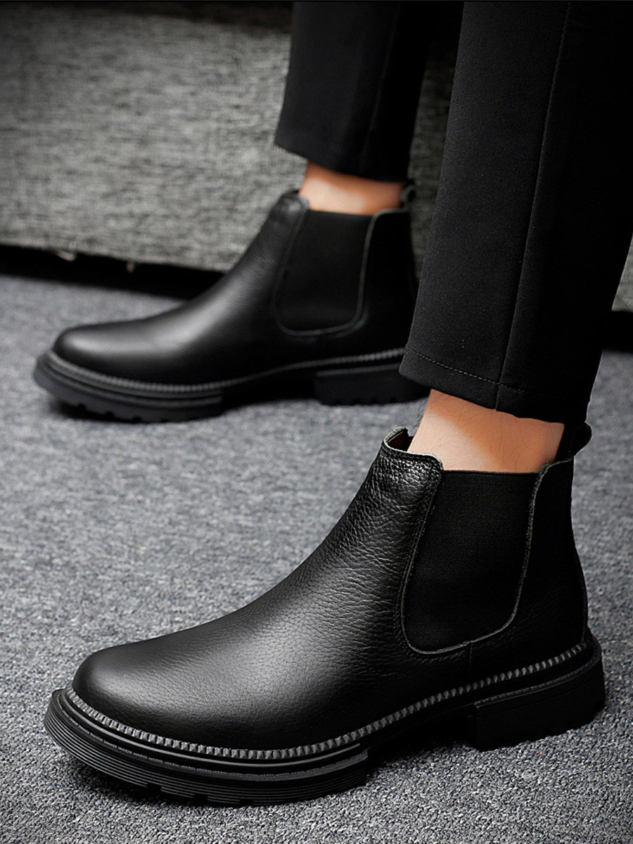 TOP LAYER COWHIDE CHELSEA BOOTSMENS MARTIN BOOTSBRITISH HIGH-TOP LEATHER SHOES MID-TOP VERSATILE CARGO BOOTS BOOTS