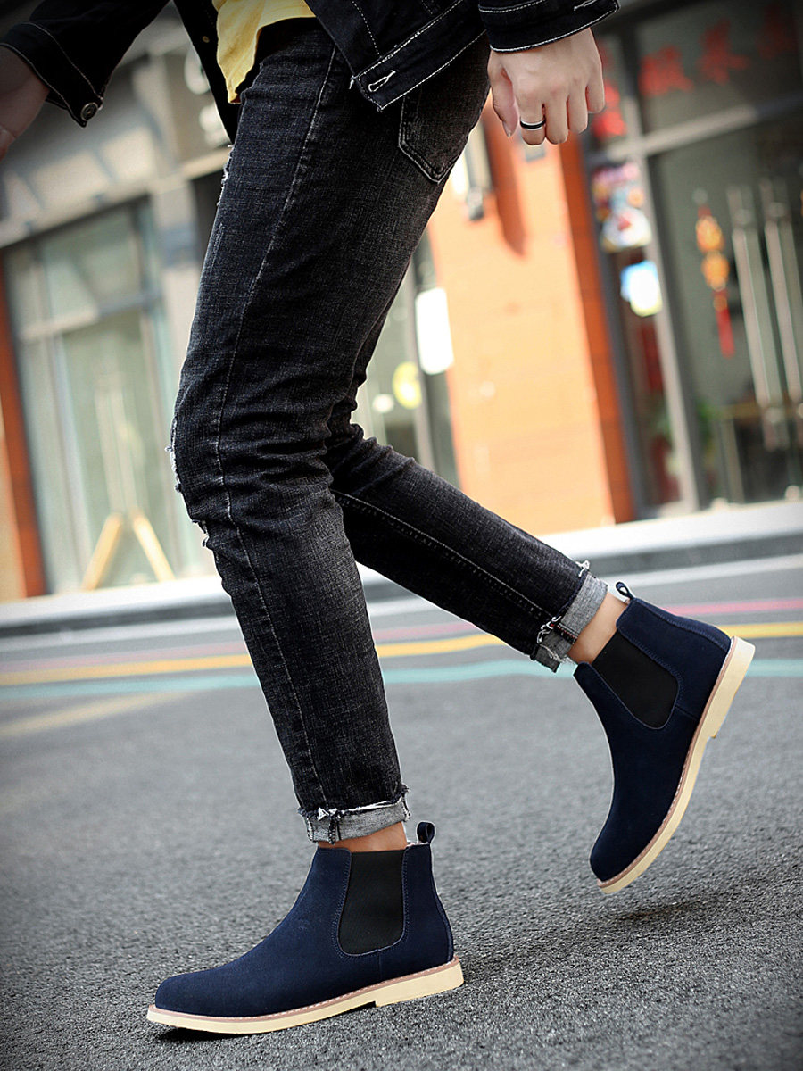 VINTAGE CHELSEA BOOTS MENS WINTER FLEECE MID-TOP LEATHER BOOTS BRITISH STYLE HIGH-TOP TREND VERSATILE MARTIN BOOTS