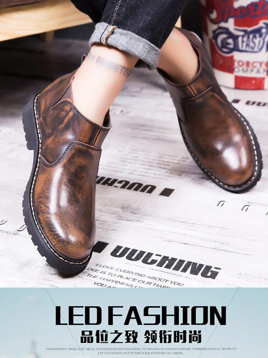 KOREAN VERSION OF THE VERSATILE CHELSEA BOOTS TIDE VINTAGE LEATHER BOOTS MENS ANKLE BOOTS MARTIN BOOTS MENS BRITISH LEATHER HIGH-TOP CARGO MENS BOOTS