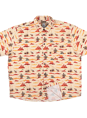 hiphop奇卡洛chicano美式66号公路印花oversize大码短工装衬衫