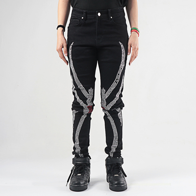 拉链长水洗烫钻四季小脚牛仔裤