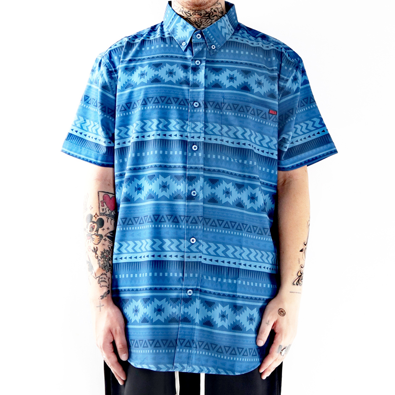 美式复古印花青年宽松短袖花衬衫