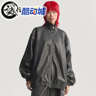 阿迪达斯三叶草女子2025冬新款Firebird风格人造革夹克外套JW7326