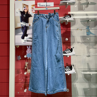 阿迪达斯三叶草女子2024冬季新款纯棉宽松牛仔运动休闲长裤IW5760