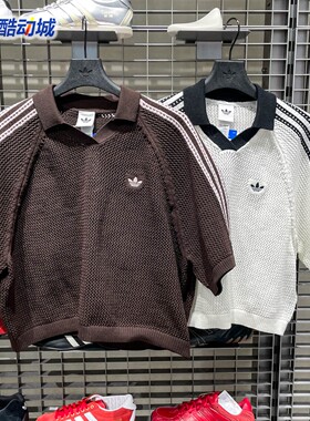 阿迪达斯三叶草女子2026新款针织运动半袖V领POLO衫KC6490 KE0198
