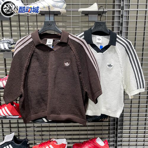阿迪达斯三叶草女子2026新款针织运动半袖V领POLO衫KC6490 KE0198