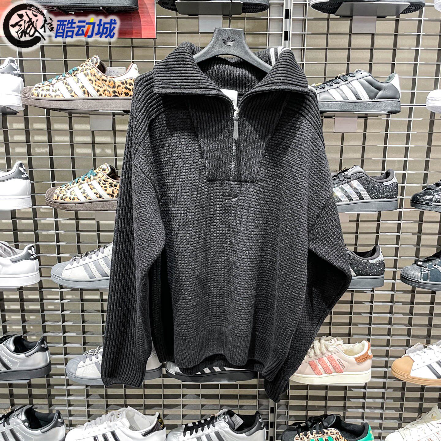 阿迪达斯三叶草男女2026新款半拉链高领运动宽松针织衫毛衣KS5340