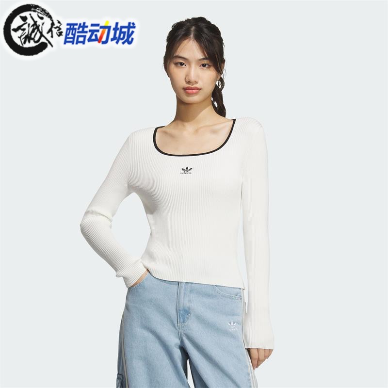 阿迪达斯三叶草女紧身方领T恤