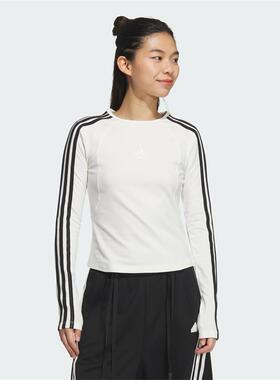 阿迪达斯女子2025春季新款修身时尚运动休闲长袖T恤JW4643 JN0755