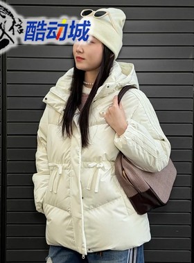 阿迪达斯三叶草女保暖中长款蝴蝶结收腰鸭绒羽绒服 KF3685 KF3686