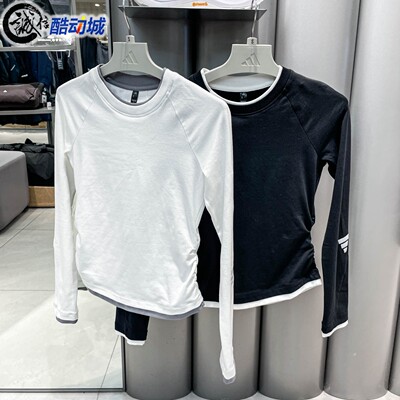 Adidas阿迪达斯女子2026春季款针织运动休闲长袖T恤KU5428 KU5430