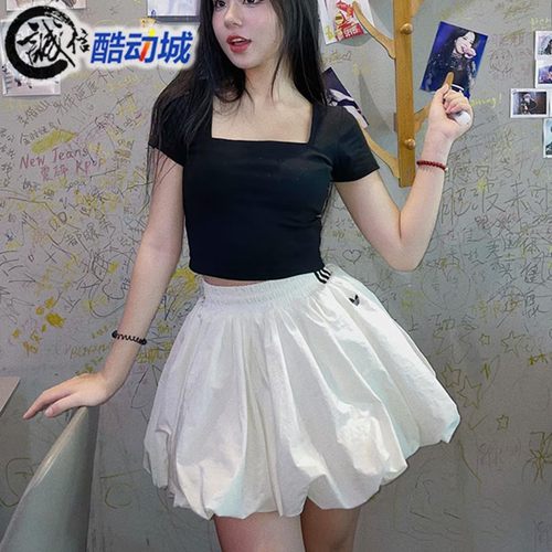 阿迪达斯三叶草经典运动花苞短裙