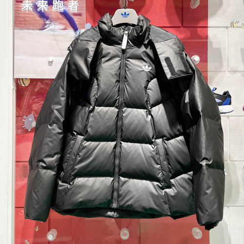 ADIDAS阿迪达斯三叶草男装2024冬款休闲保暖运动连帽羽绒服JW1367