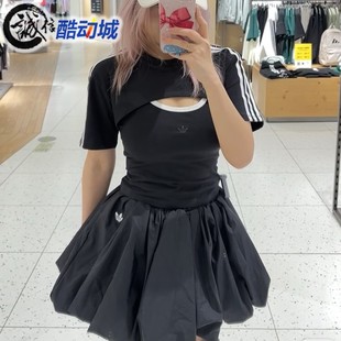 JD0042 T恤JJ3090 阿迪达斯三叶草女子双层设计运动修身 嘻哈风短袖