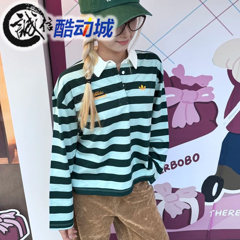 阿迪达斯三叶草女子2025秋新款纯棉运动长袖POLO衫 KF2326 KF2323