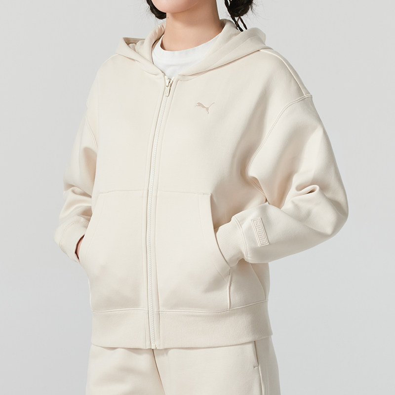 PUMA彪马女子2025春新款针织休闲保暖运动连帽夹克外套 631387-87